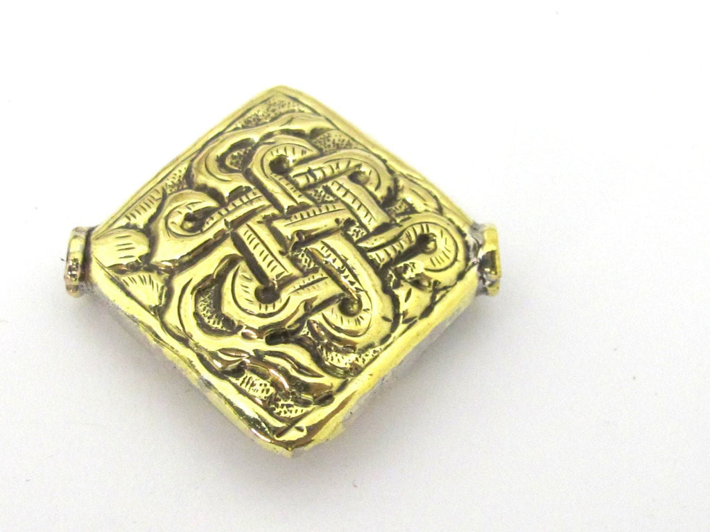 2 Beads - Large size Tibetan brass repousse endless knot design focal pendant bead - BD845s