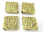 2 Beads - Large size Tibetan brass repousse endless knot design focal pendant bead - BD845s