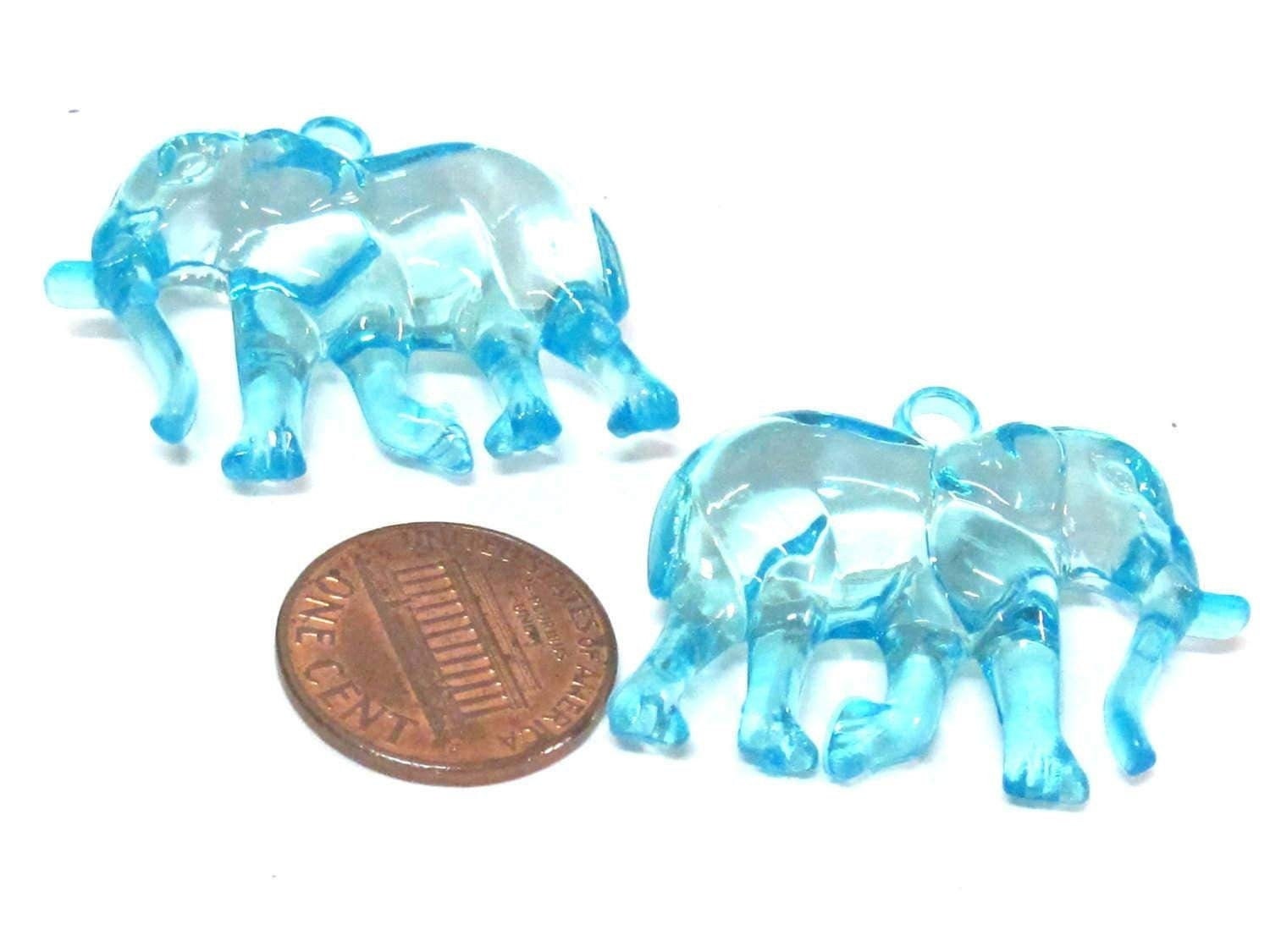 4 Pieces - Transparent blue color Elephant acrylic charm pendants - PM550
