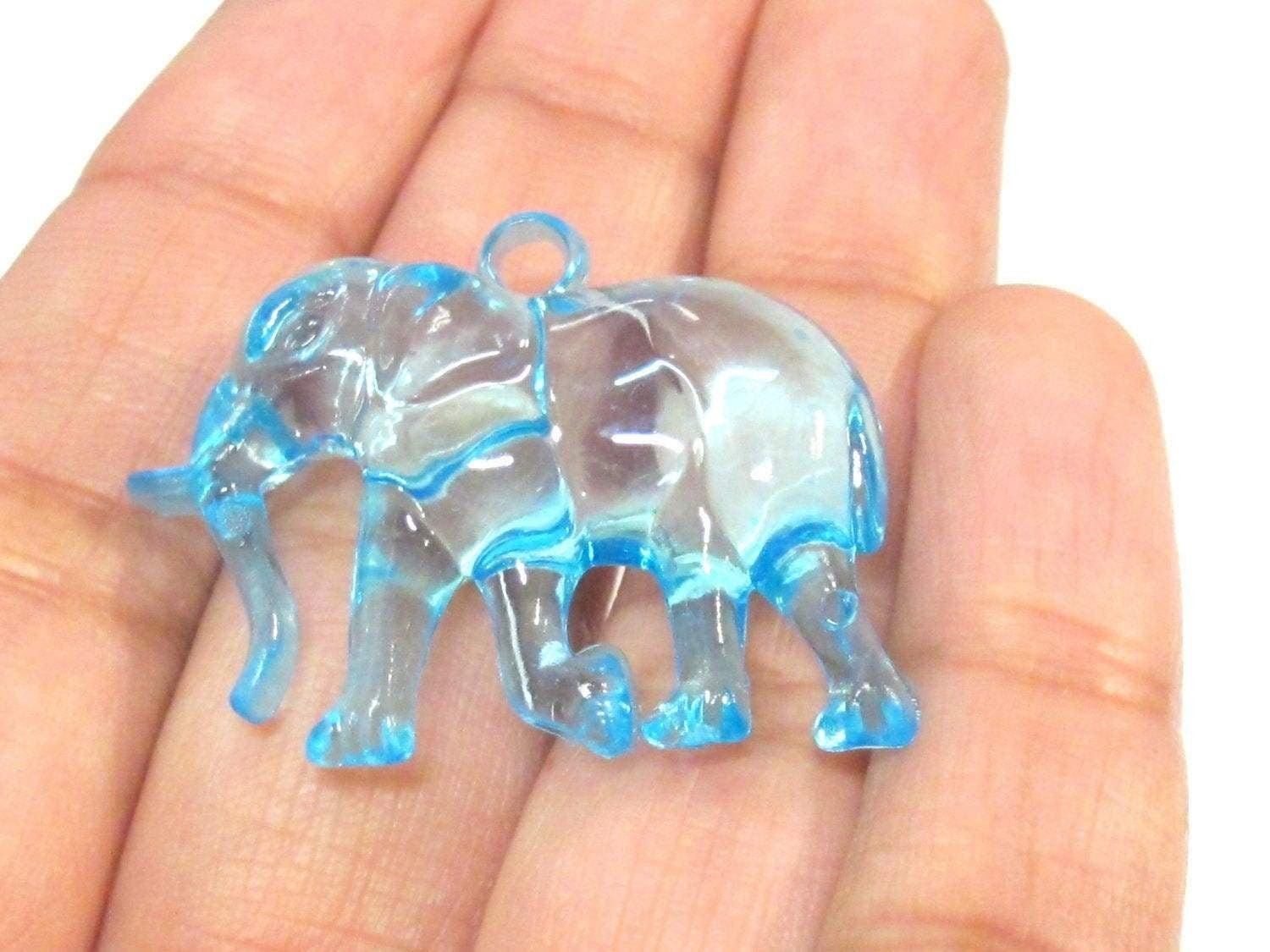 4 Pieces - Transparent blue color Elephant acrylic charm pendants - PM550