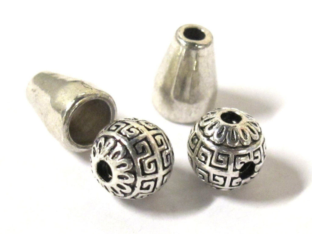 3 sets- Tibetan Guru beads - Tibetan silver 3 hole Guru Bead 8.5-9 mm size with column bead - GB052s