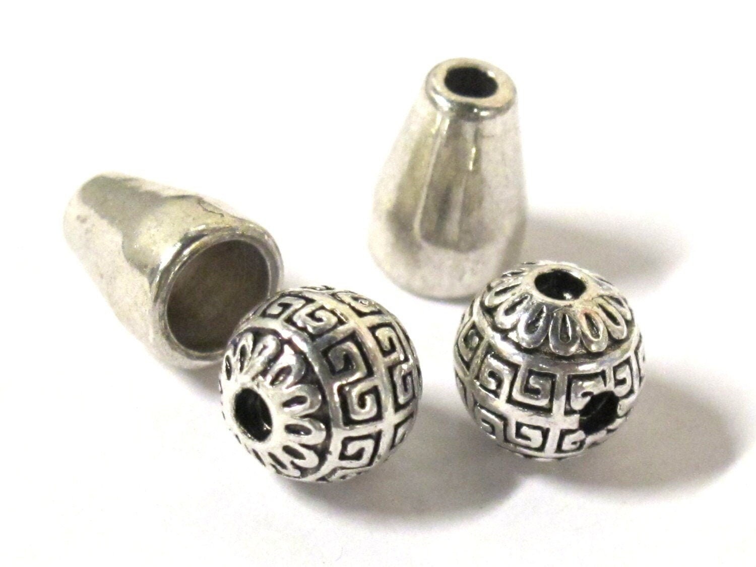 3 sets- Tibetan Guru beads - Tibetan silver 3 hole Guru Bead 8.5-9 mm size with column bead - GB052s