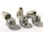 3 sets- Tibetan Guru beads - Tibetan silver 3 hole Guru Bead 8.5-9 mm size with column bead - GB052s