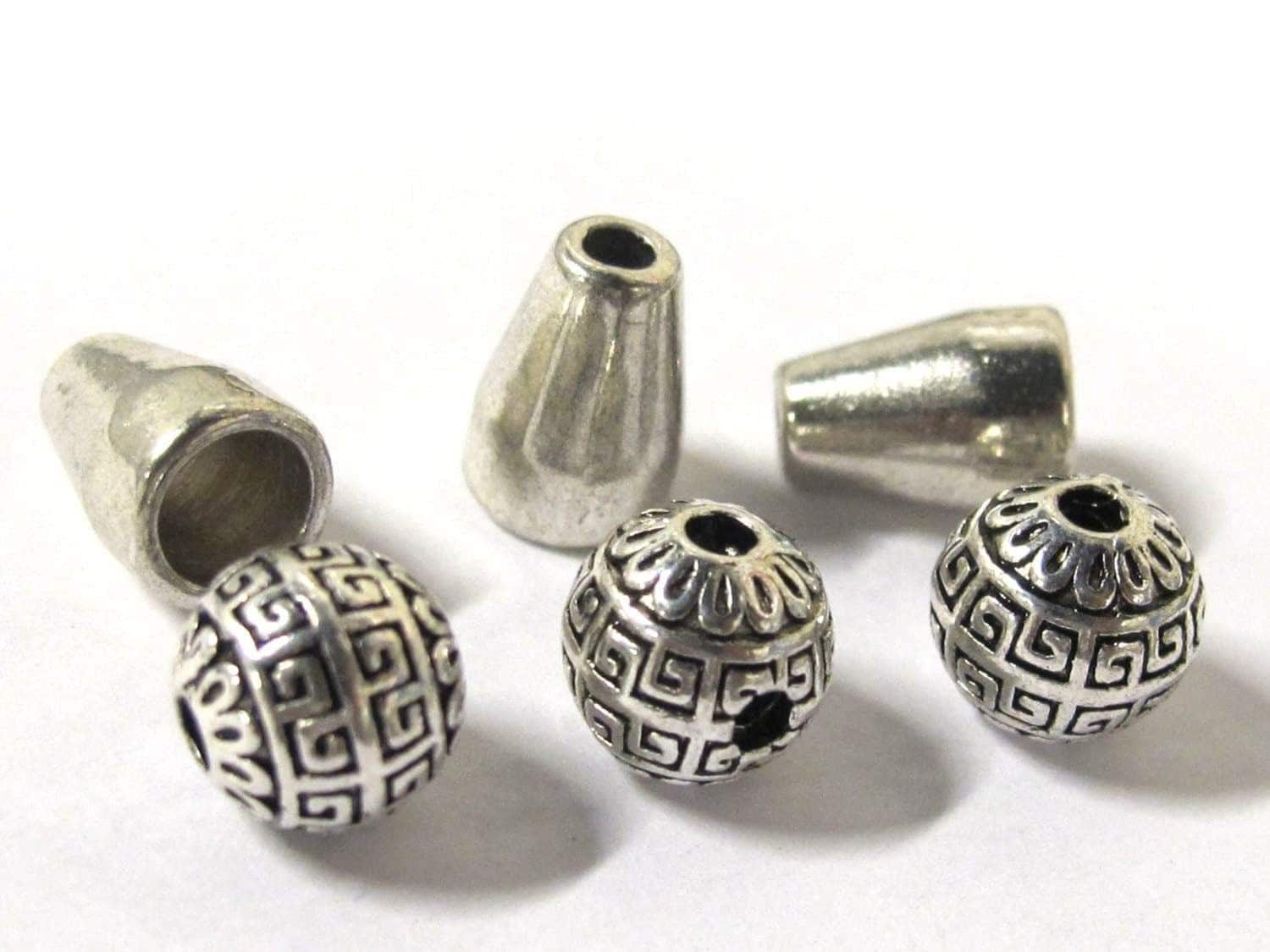 3 sets- Tibetan Guru beads - Tibetan silver 3 hole Guru Bead 8.5-9 mm size with column bead - GB052s