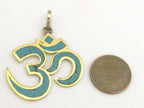 1 Pendant - Large Tibetan brass Om pendant with turquoise inlay - PM344