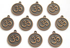 8 pieces - Rustic copper tone yoga meditation om metal disc charms beads - BD588
