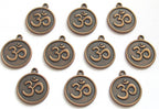 8 pieces - Rustic copper tone yoga meditation om metal disc charms beads - BD588