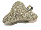 1 Pendant - Ethnic Tibetan triangular arrowhead shape coral inlaid pendant from Nepal with floral fish carving on reverse side - PM585B