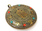 1 Pendant - Reversible Om and Kalachakra mantra Brass filigree pendant from Nepal - PM529