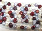 1 Full Strand - White maroon greyish blue color genuine freshwater cultured pearl beads 15 inches - PL005C
