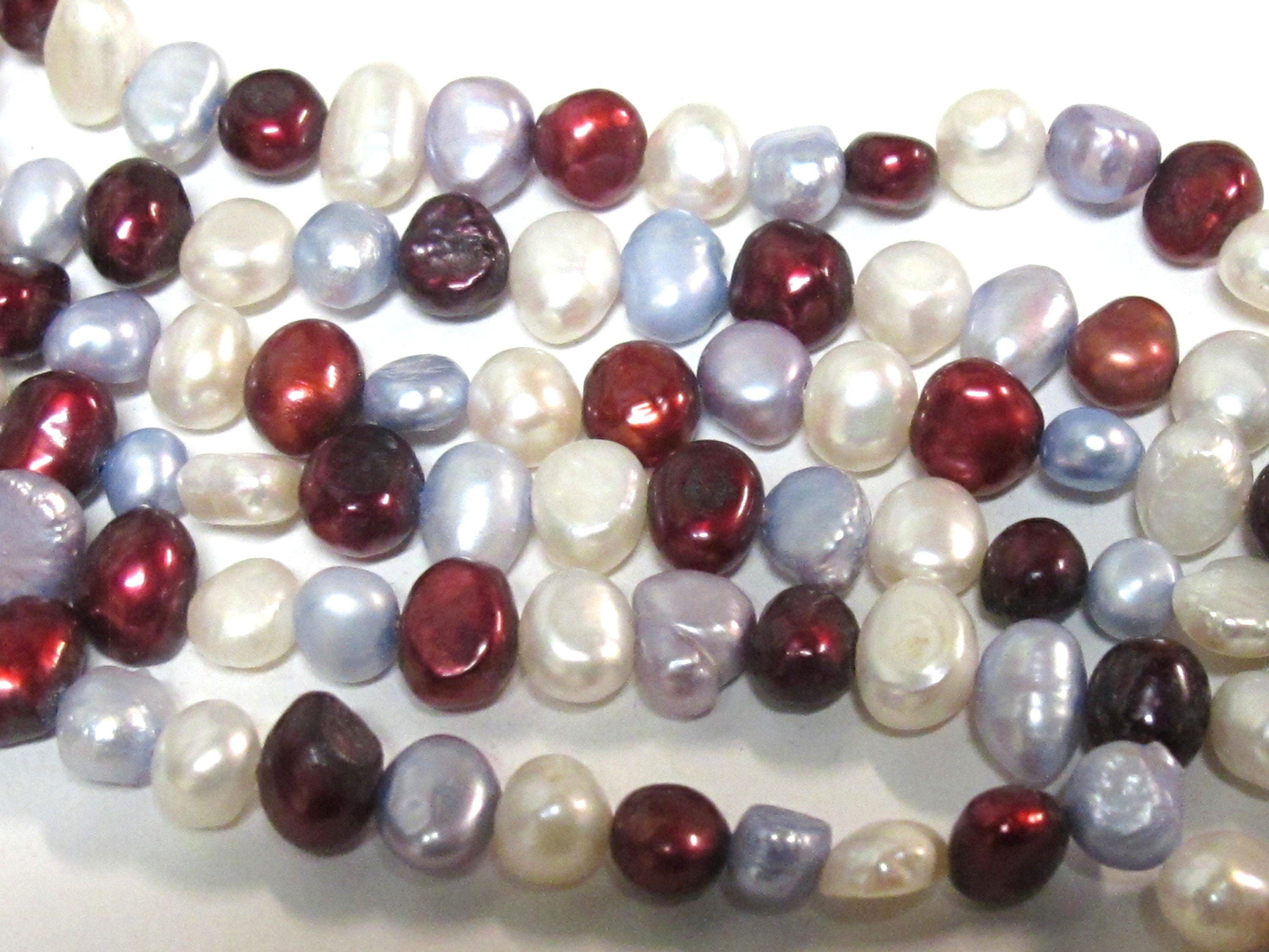1 Full Strand - White maroon greyish blue color genuine freshwater cultured pearl beads 15 inches - PL005C