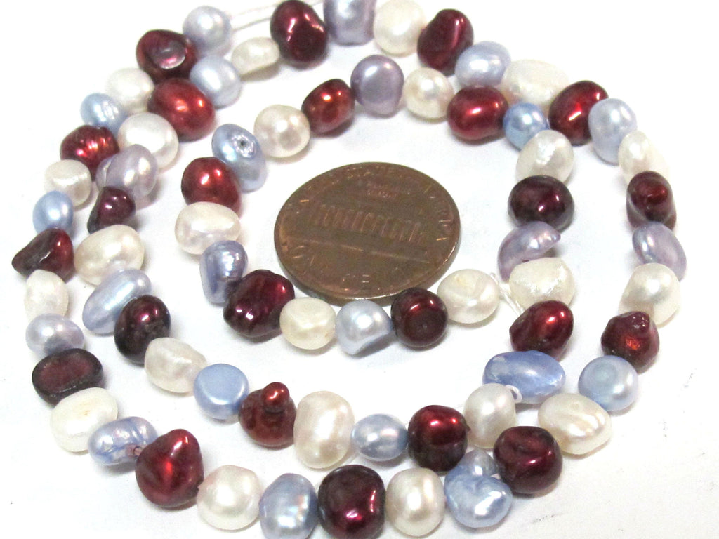 1 Full Strand - White maroon greyish blue color genuine freshwater cultured pearl beads 15 inches - PL005C