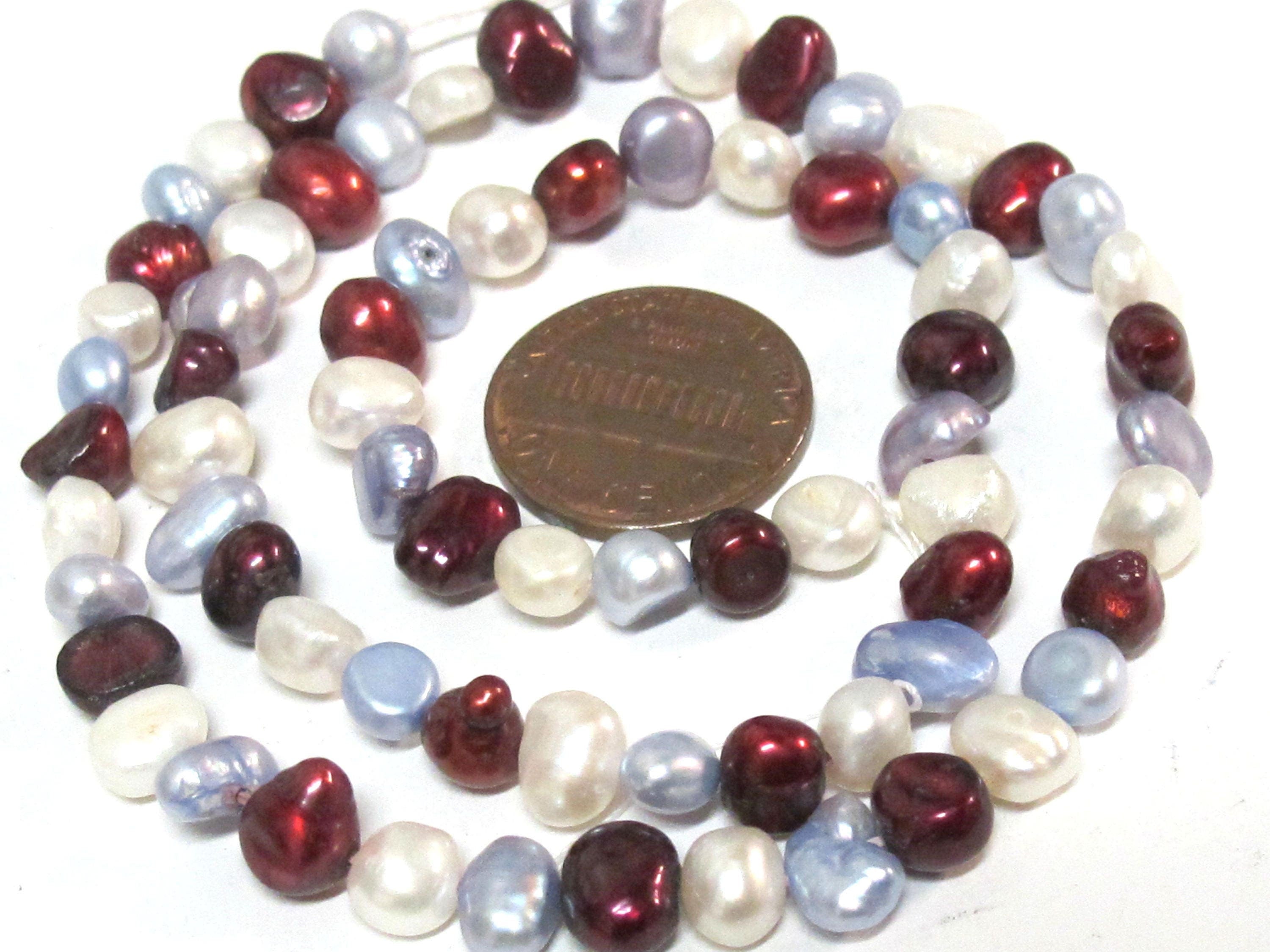 1 Full Strand - White maroon greyish blue color genuine freshwater cultured pearl beads 15 inches - PL005C