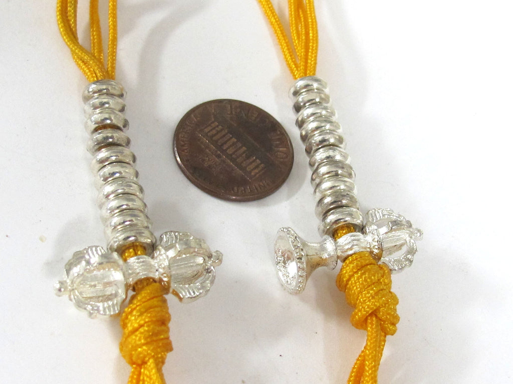 2 counters -One Set- Tibetan silver color plated mala counter on a yellow cord dorje vajra tibetan mala counter set - GB007K