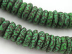 10 BEADS - Camouflage Jungle Green African recycled glass donut shape disc beads - AB021