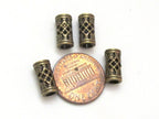 Brass tone metal tube weave design beads - 4 bead set - BD183B