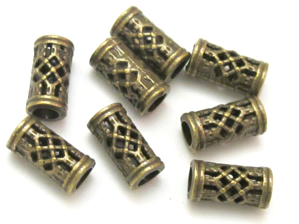 Brass tone metal tube weave design beads - 4 bead set - BD183B