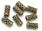 Brass tone metal tube weave design beads - 4 bead set - BD183B