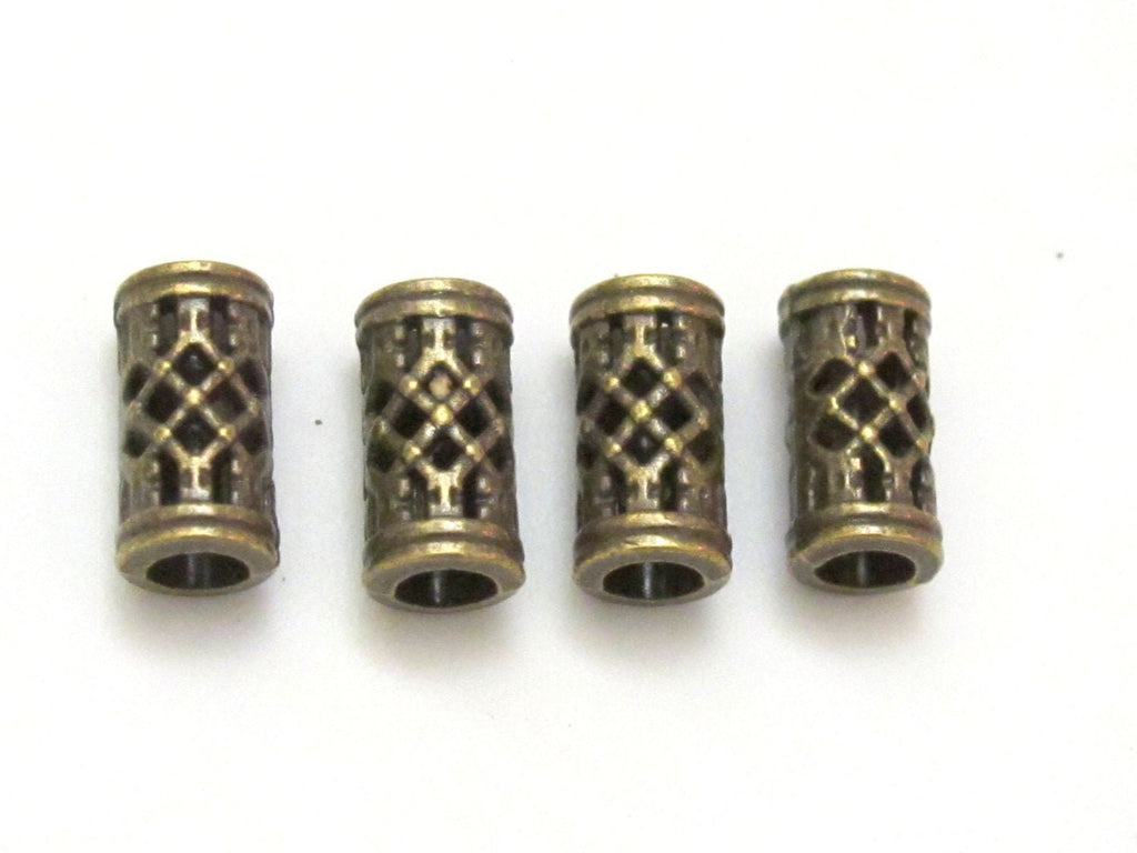 Brass tone metal tube weave design beads - 4 bead set - BD183B