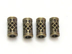 Brass tone metal tube weave design beads - 4 bead set - BD183B
