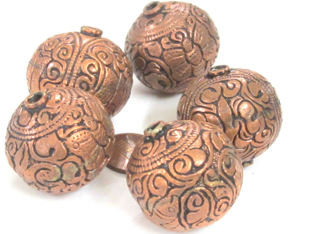 1 Bead - Large heavy oval shape mix bird animal floral design copper finish brass beads Tibetan beads nepal bead ethnic beads BD985