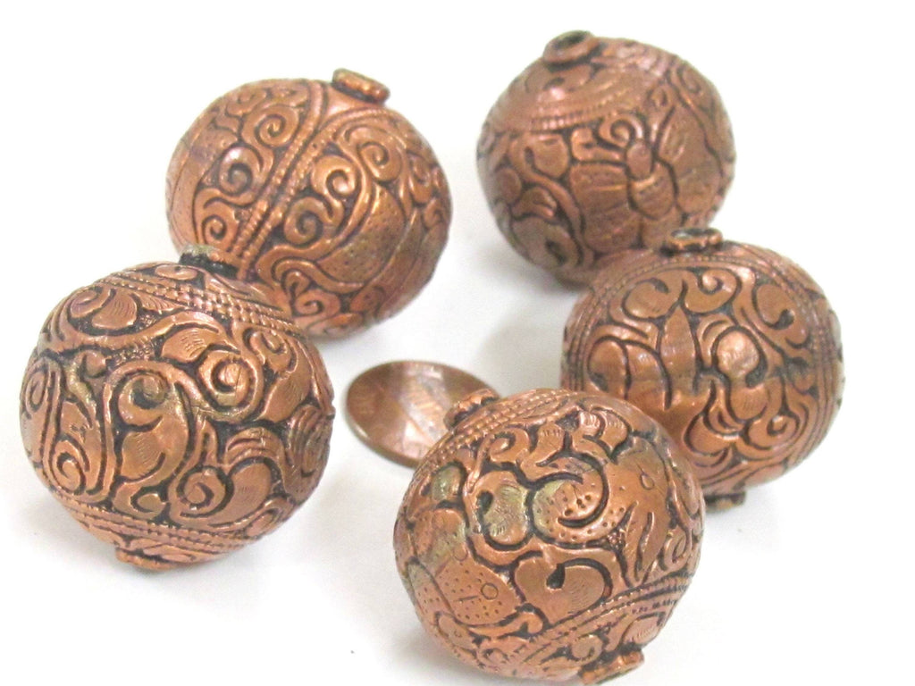 1 Bead - Large heavy oval shape mix bird animal floral design copper finish brass beads Tibetan beads nepal bead ethnic beads BD985