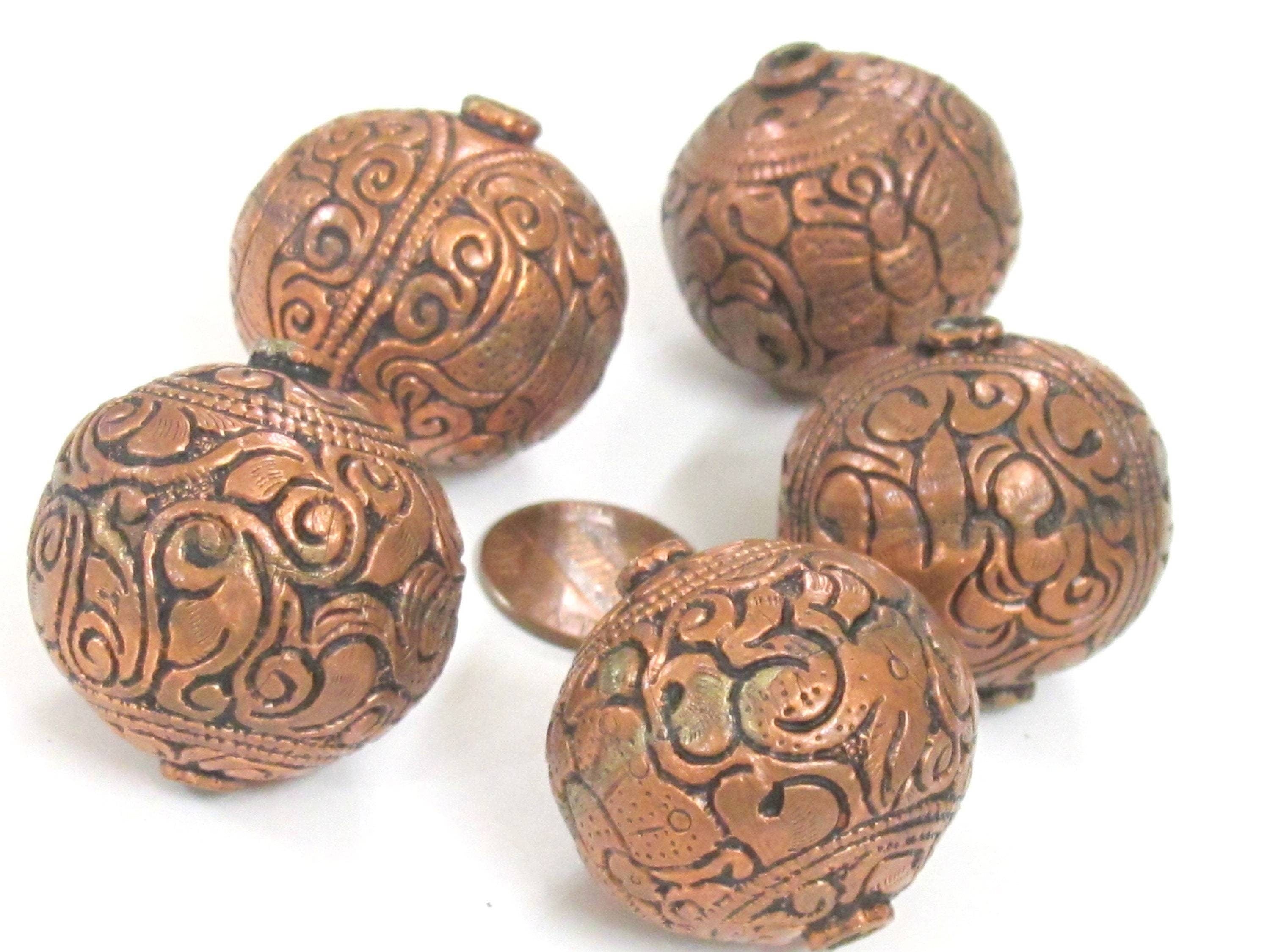 1 Bead - Large heavy oval shape mix bird animal floral design copper finish brass beads Tibetan beads nepal bead ethnic beads BD985