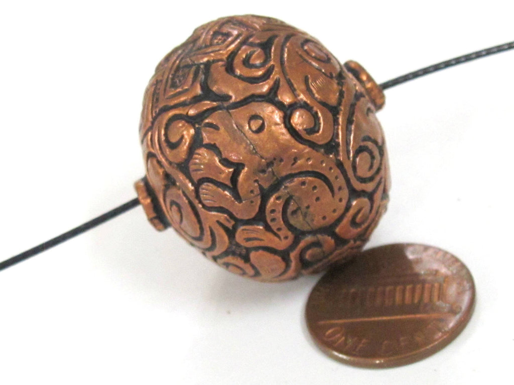 1 Bead - Large heavy oval shape mix bird animal floral design copper finish brass beads Tibetan beads nepal bead ethnic beads BD985