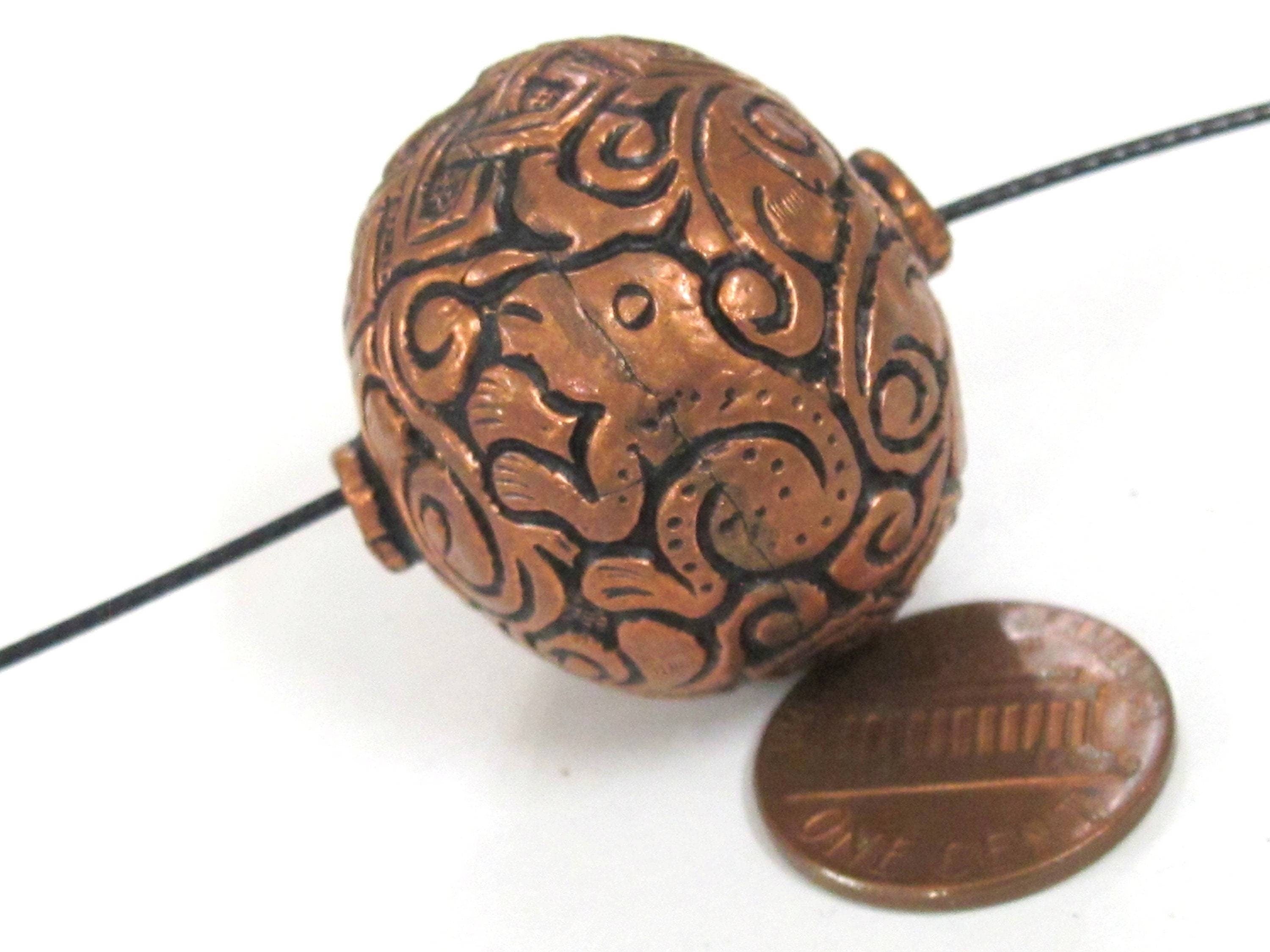 1 Bead - Large heavy oval shape mix bird animal floral design copper finish brass beads Tibetan beads nepal bead ethnic beads BD985