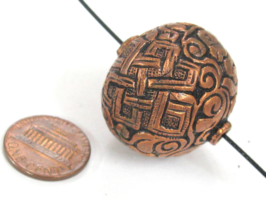 1 Bead - Large heavy oval shape mix bird animal floral design copper finish brass beads Tibetan beads nepal bead ethnic beads BD985