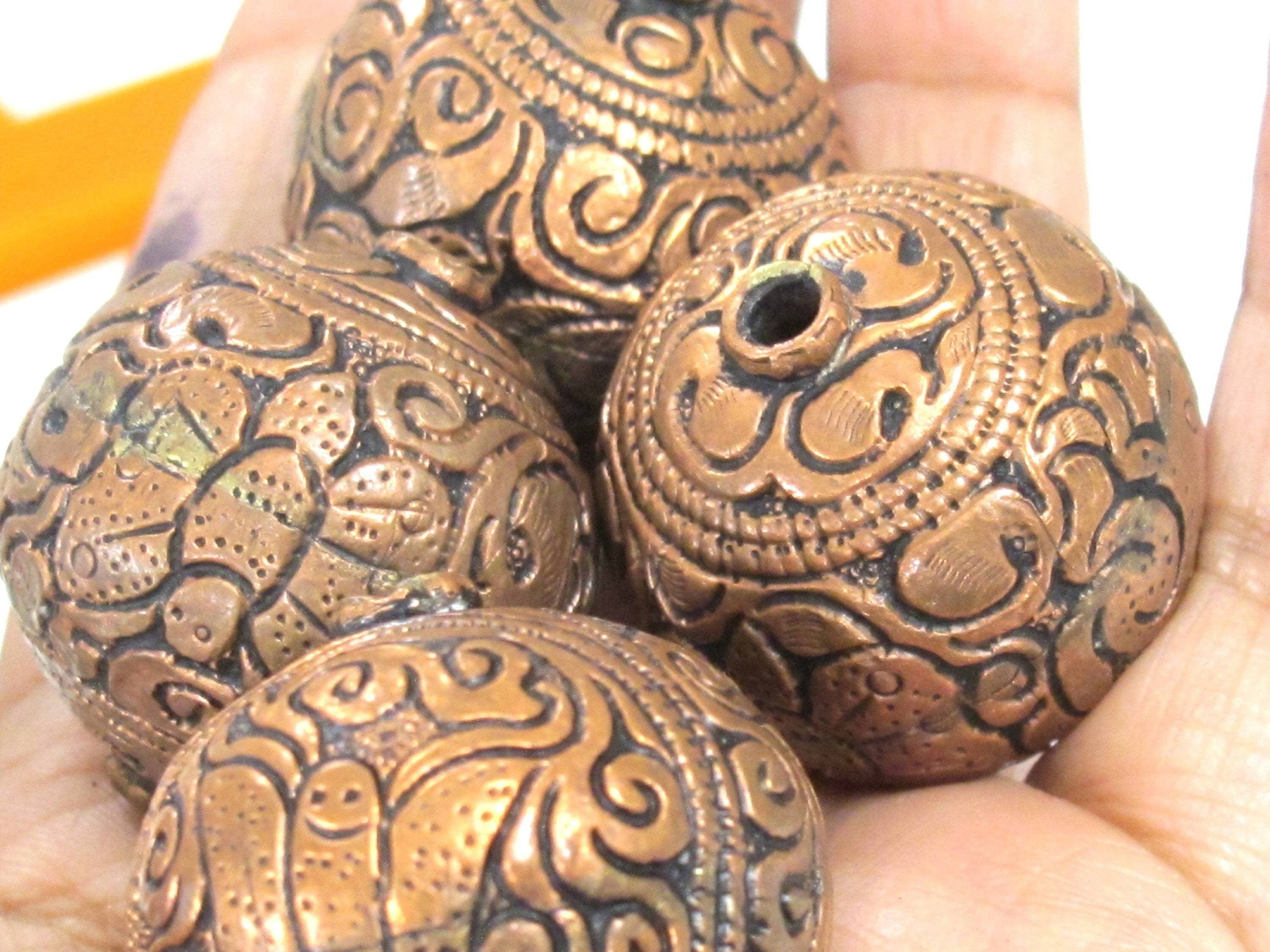 1 Bead - Large heavy oval shape mix bird animal floral design copper finish brass beads Tibetan beads nepal bead ethnic beads BD985