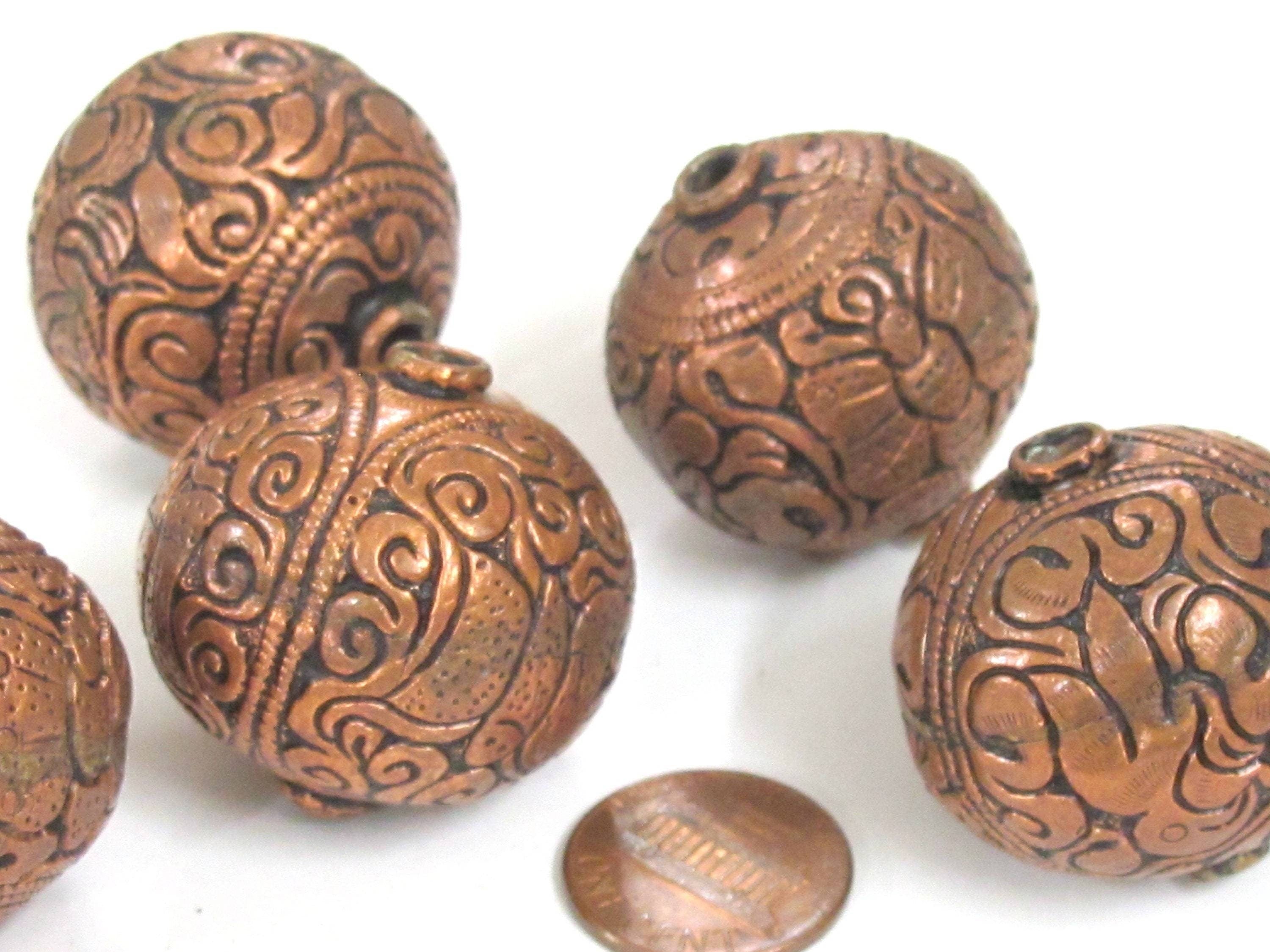 1 Bead - Large heavy oval shape mix bird animal floral design copper finish brass beads Tibetan beads nepal bead ethnic beads BD985