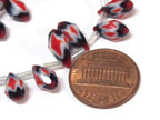 1 strand - 14 inches long - Faceted teardrop shape orange white color chevron design shiny crystal glass beads - AB060