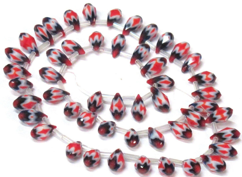 1 strand - 14 inches long - Faceted teardrop shape orange white color chevron design shiny crystal glass beads - AB060