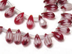 10 beads - Faceted teardrop shape Red color chevron design shiny crystal glass beads - AB059sa