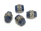 1 Bead - Tibetan silver color encased lapis lazuli gemstone bead from Nepal - BD453B