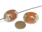1 bead -Tibetan bead nepal bead tibet beads nepali bead - Large Thick Tibetan copal resin silver color capped bead - BD527C