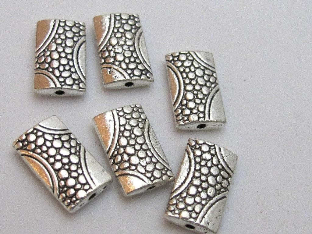 Silver tone plated oblong metal beads with animal skin design - 4 beads - BD431