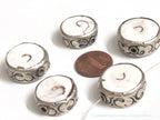 1 Bead - Ethnic nepal beads naga conch shell beads Tibetan beads silver color encased tribal naga conch shell bead 19-22 mm - CH074