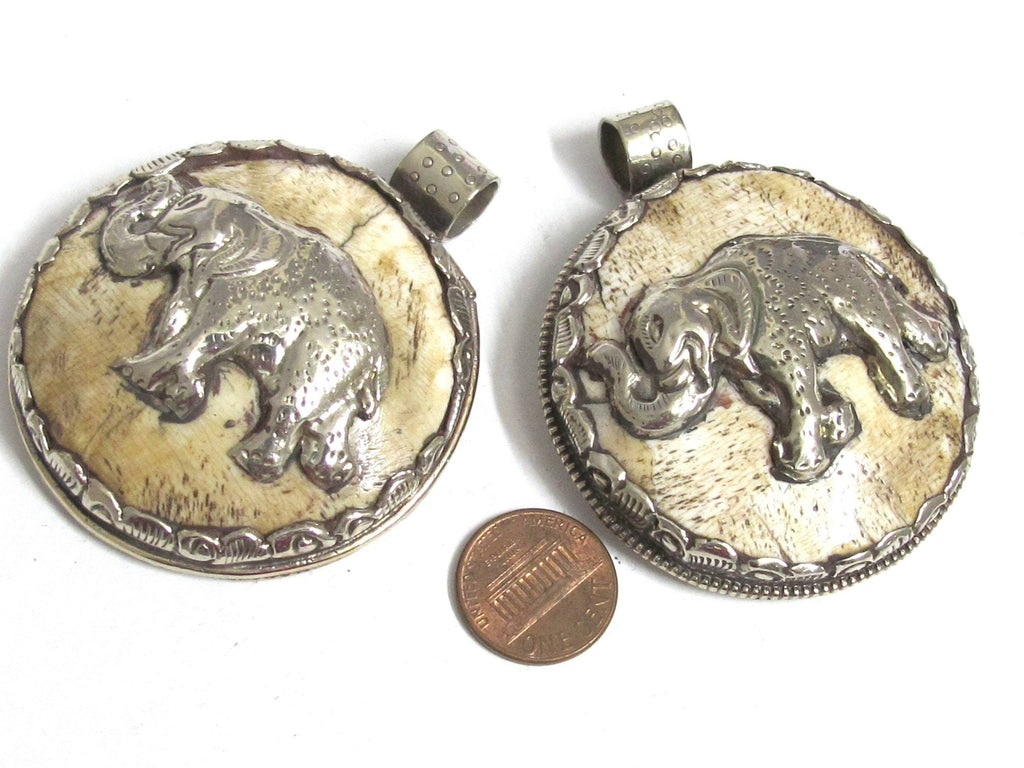 1 pendant - Elephant pendant - Ethnic tribal Tibetan elephant jewelry pendant naga conch shell elephant pendants Nepal pendants - PM406KE