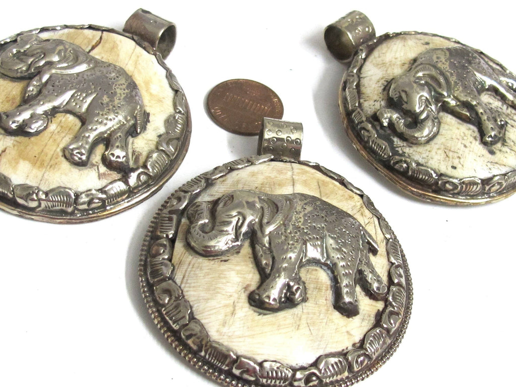 1 pendant - Elephant pendant - Ethnic tribal Tibetan elephant jewelry pendant naga conch shell elephant pendants Nepal pendants - PM406KE