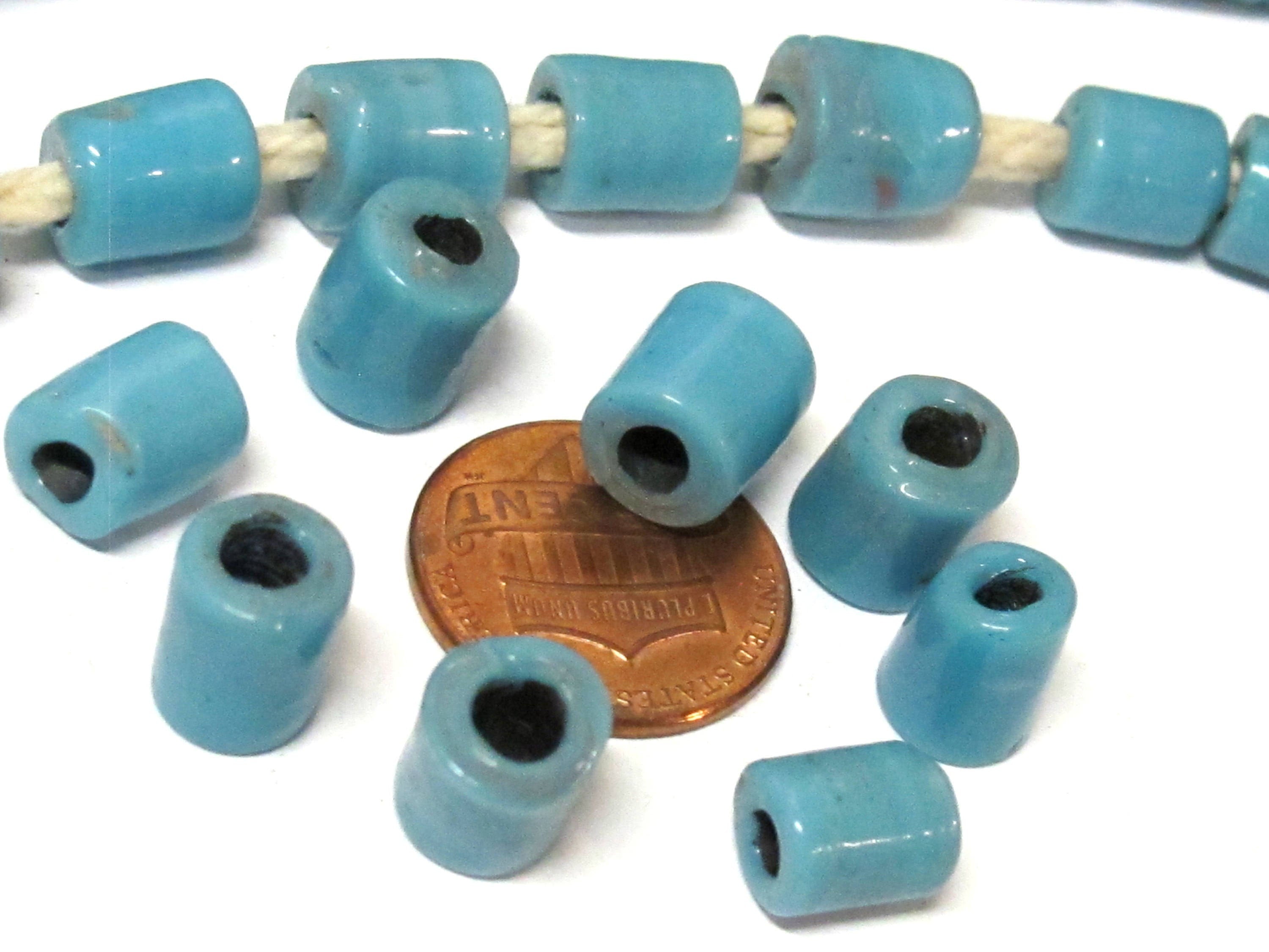 10 Beads-Nepal ethnic glass beads aqua Blue color - BD385B