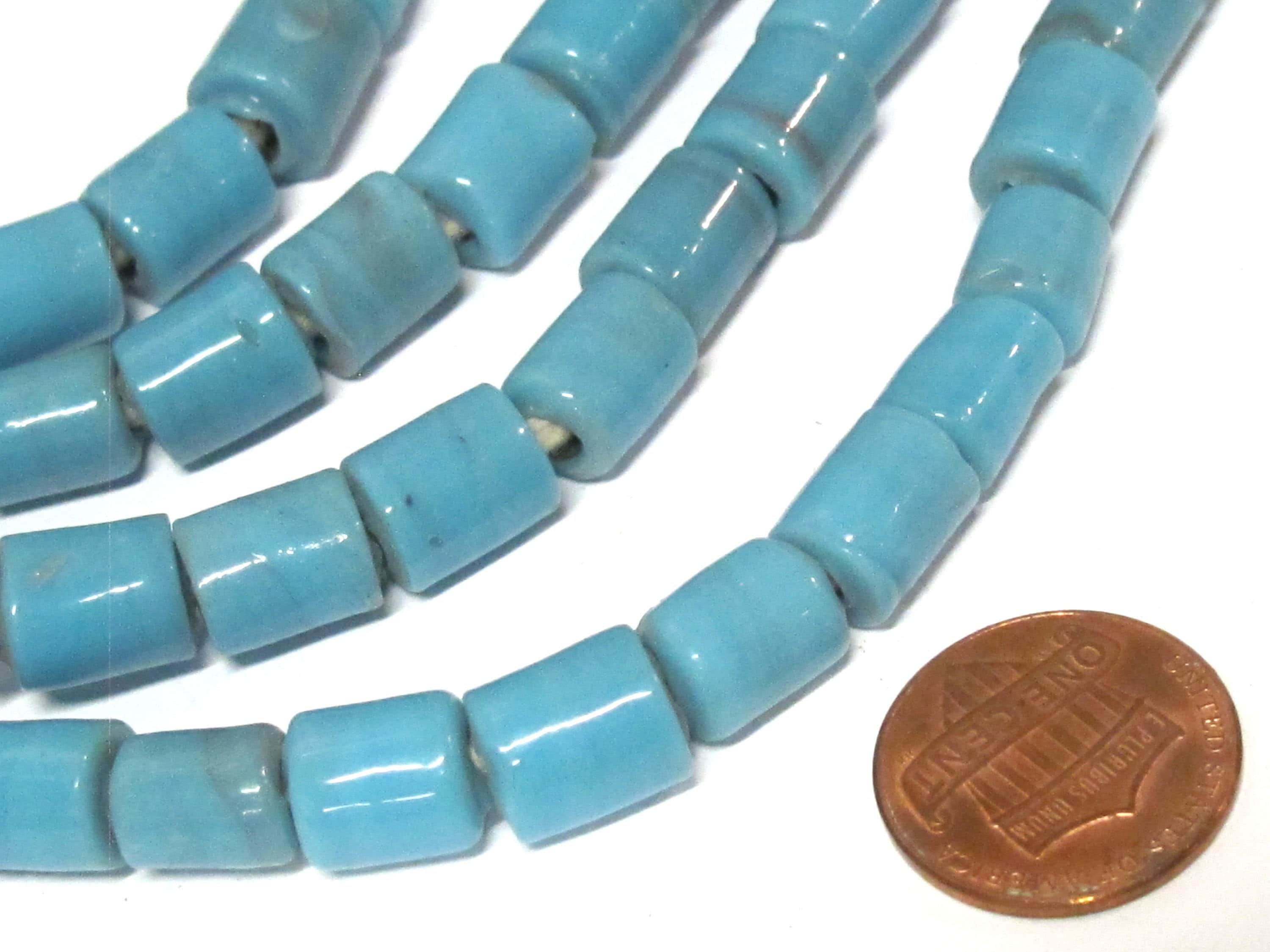 10 Beads-Nepal ethnic glass beads aqua Blue color - BD385B
