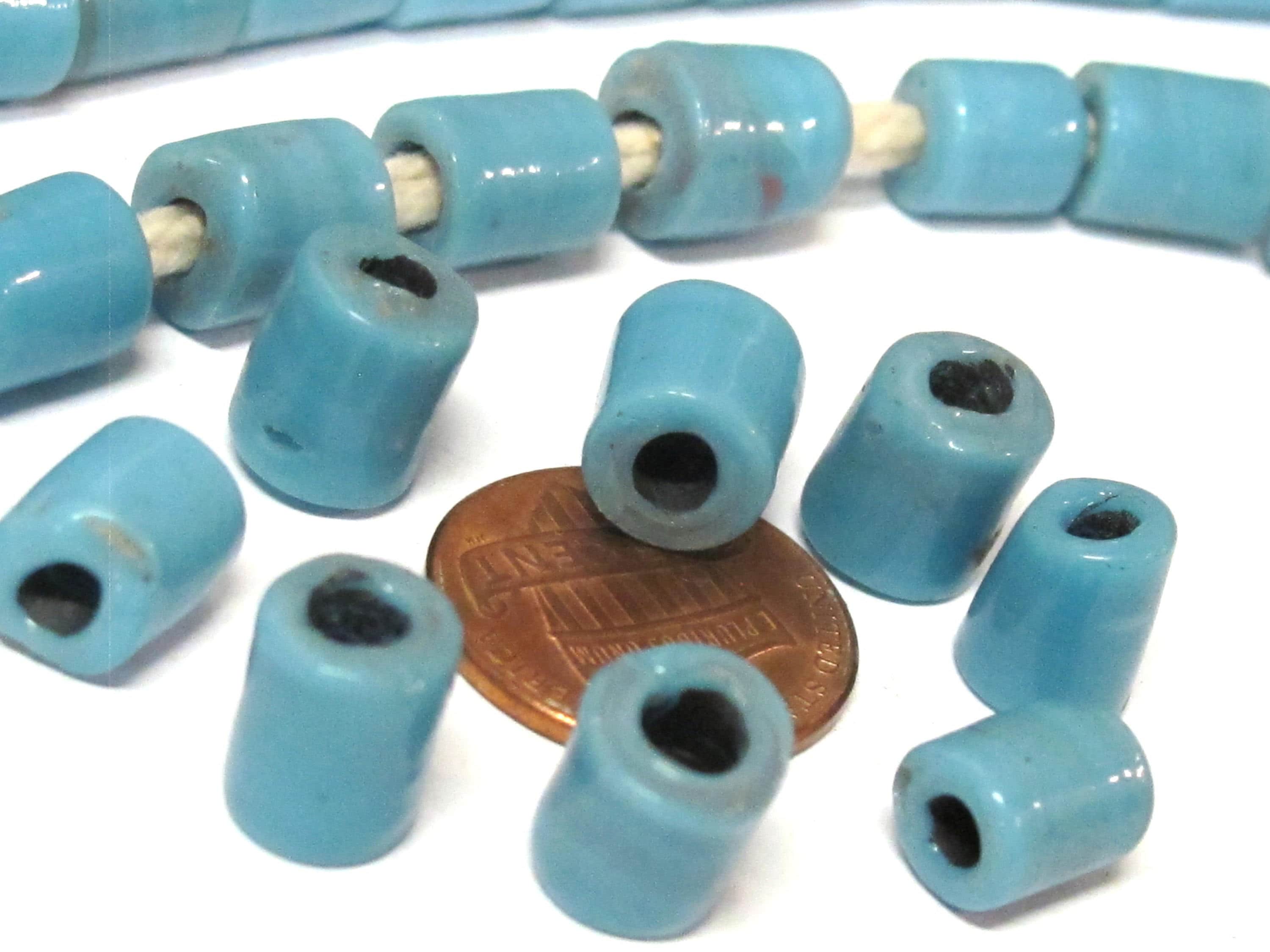 10 Beads-Nepal ethnic glass beads aqua Blue color - BD385B