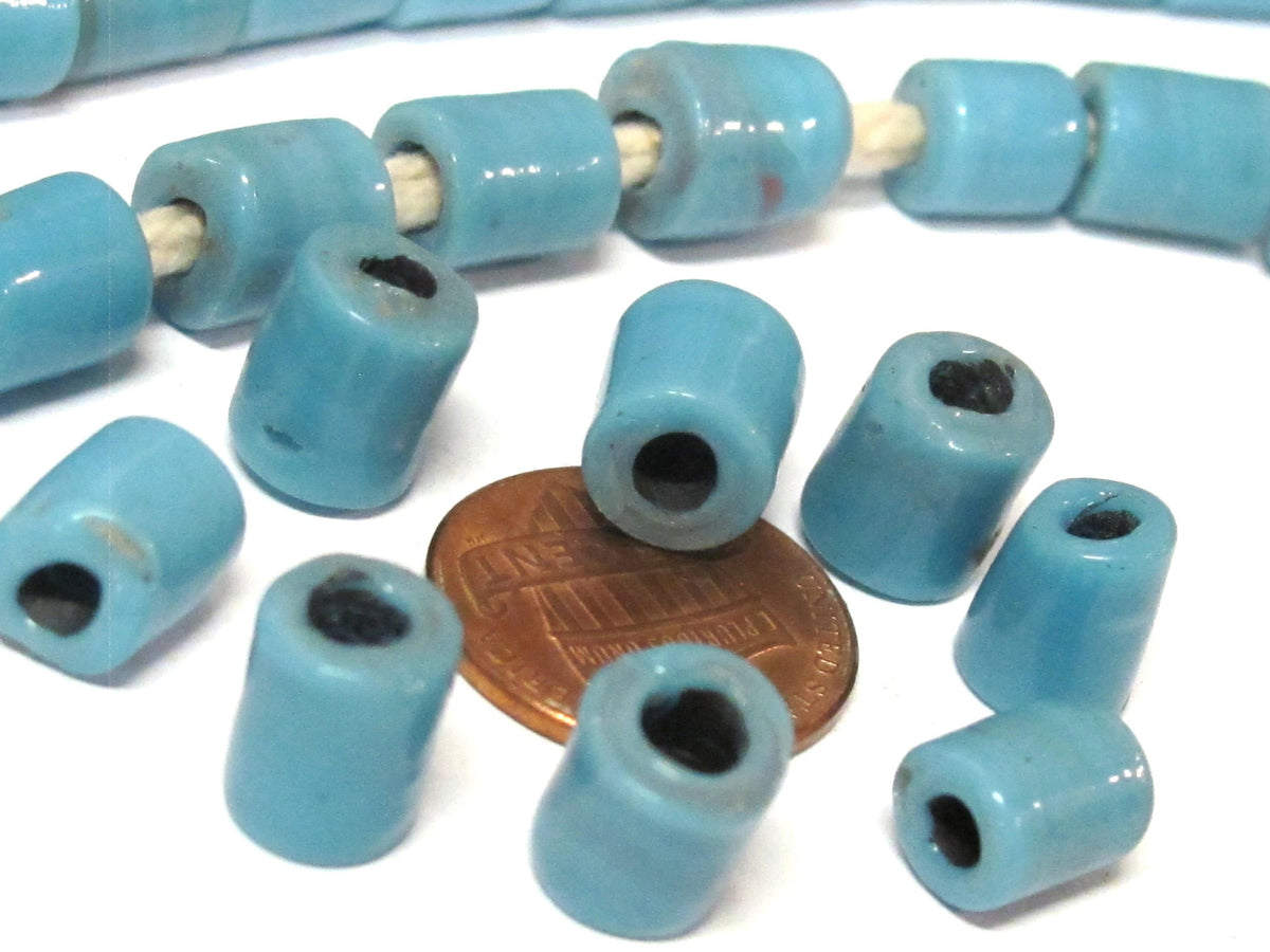 10 Beads-Nepal ethnic glass beads aqua Blue color - BD385B
