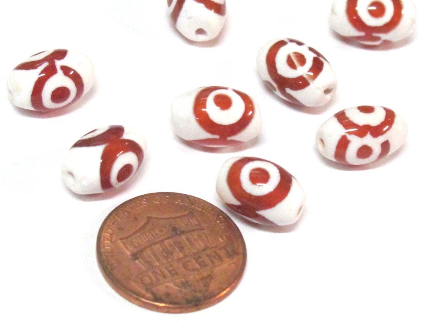 10 Beads - Tibetan etched agate dzi design beads 8 mm x 12 mm - GM128Bs