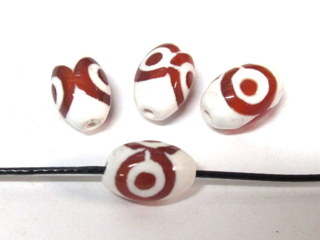 10 Beads - Tibetan etched agate dzi design beads 8 mm x 12 mm - GM128Bs