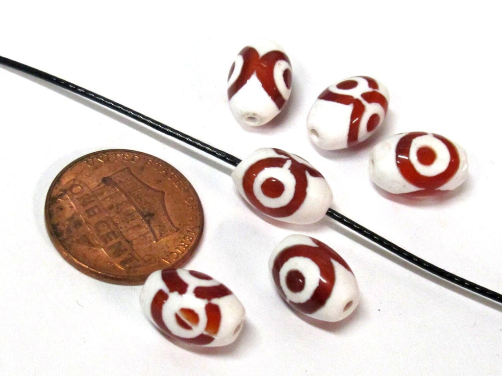 10 Beads - Tibetan etched agate dzi design beads 8 mm x 12 mm - GM128Bs