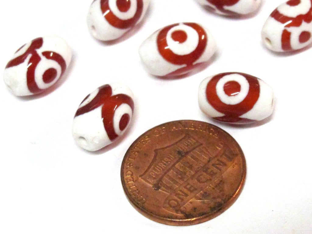 10 Beads - Tibetan etched agate dzi design beads 8 mm x 12 mm - GM128Bs
