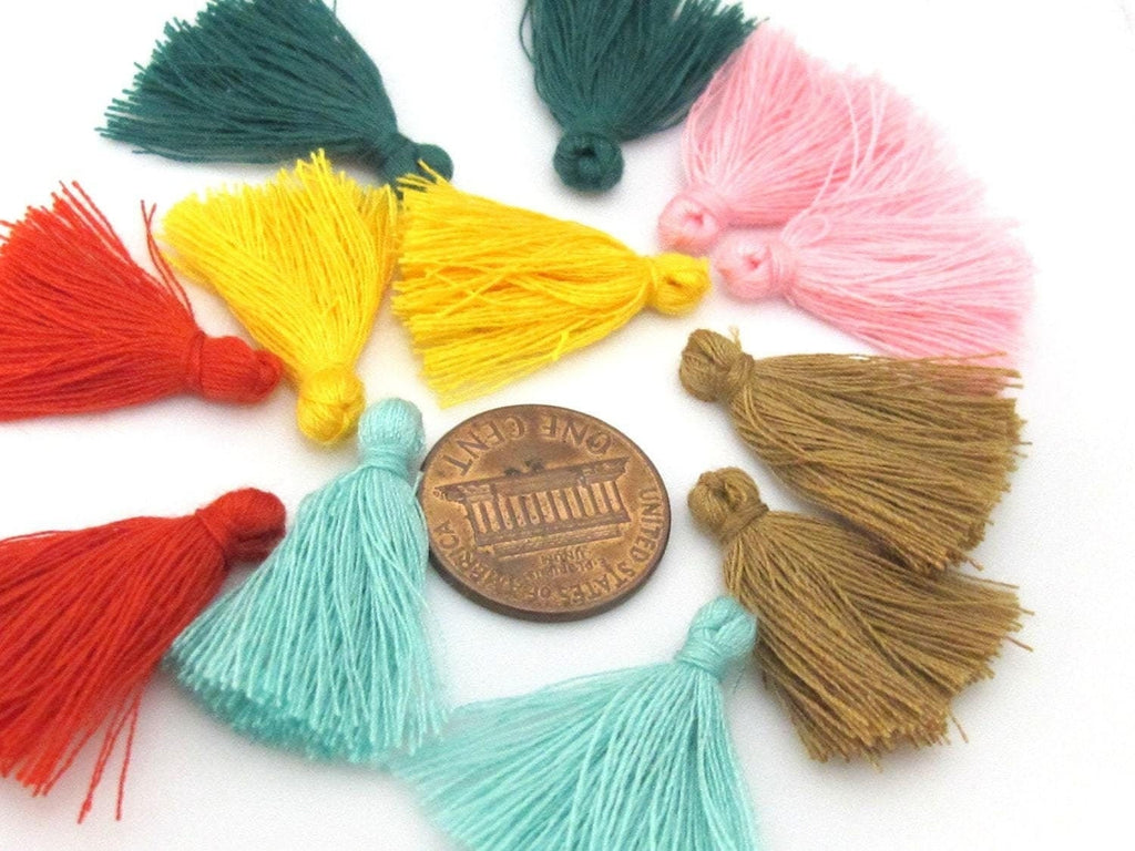 12 Pieces - 6 Pairs assorted colors - Small mini size silky tassel charms jewelry mala supply 1 inch - TS015